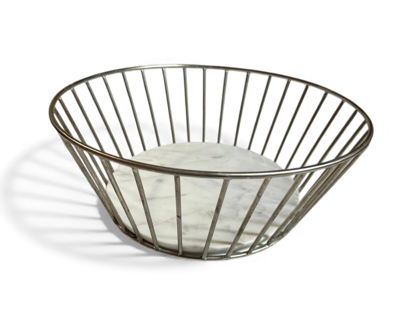 Silver Wire Bread Basket with White Marble Base