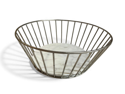 Silver Wire Bread Basket with White Marble Base