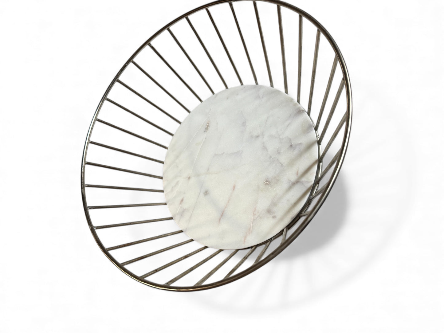 Silver Wire Bread Basket with White Marble Base