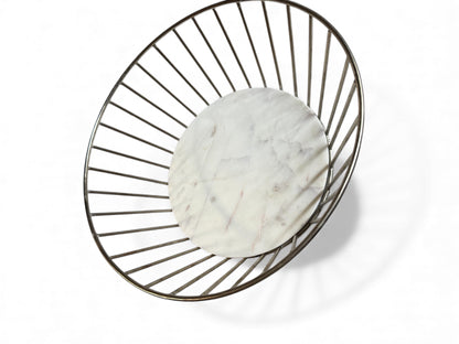 Silver Wire Bread Basket with White Marble Base