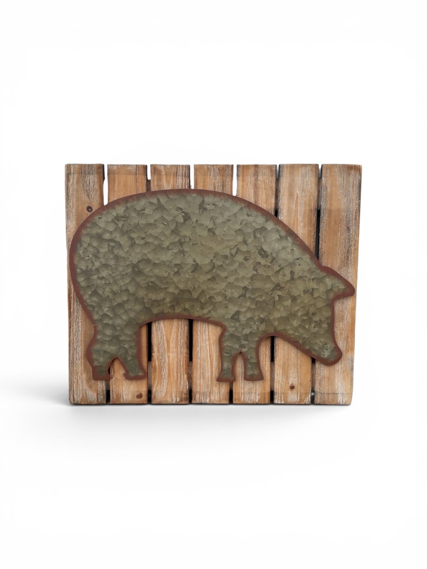 Wooden & Tin Pig Sign Decor